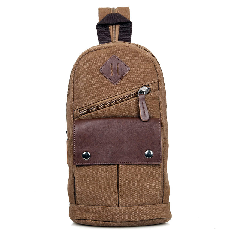 9034C Coffee Canvas Chest Bag Funny Pack Bags for Men