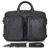 7014A Classic Cow Leather Men's Black Hand Laptop Bag Backpack Large Travel Bag