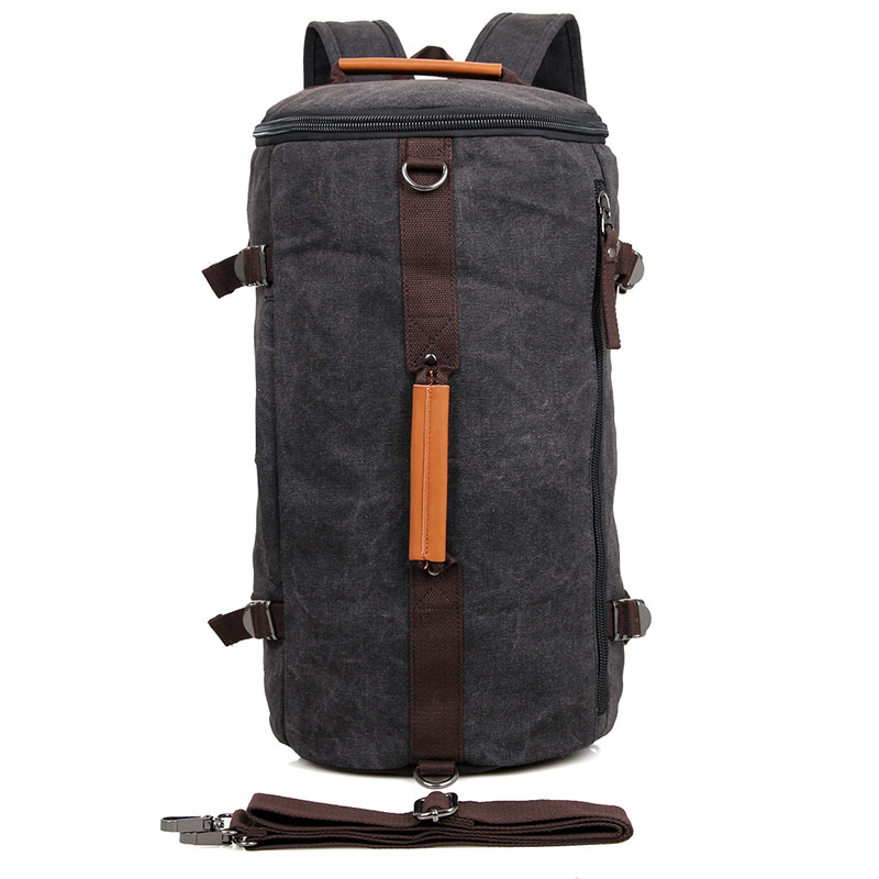 9036A Black Durable Canvas Backpack Handbag Should Bag for Travel 