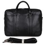 7348A Full Grain Leather Men's Laptop Bag Handbag Black Computer Briefcase