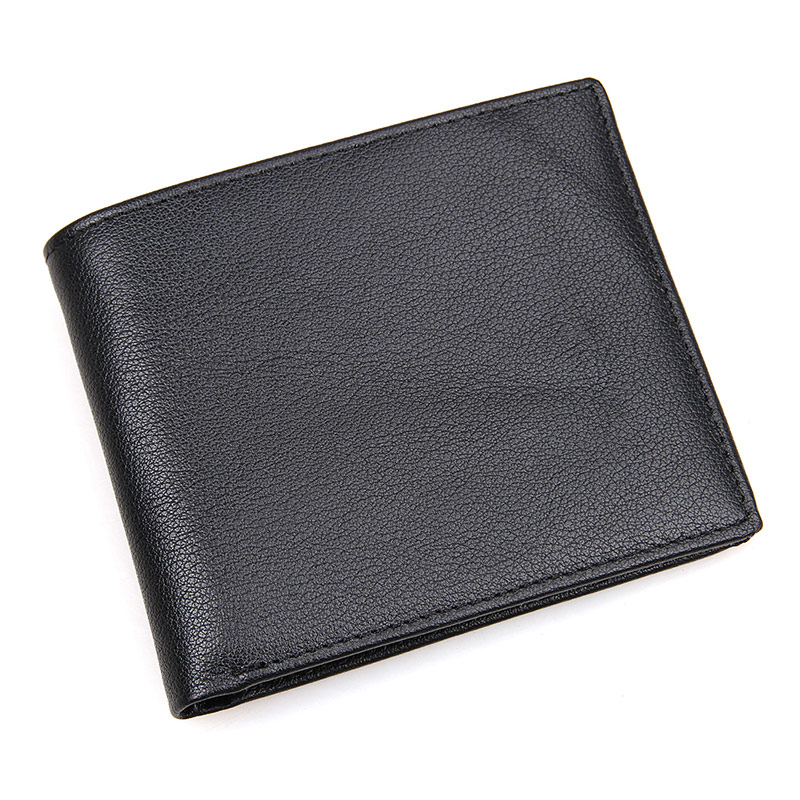 R-8029A Brand Black Genuine Leather Men's RFID Slim Bifold Wallet 