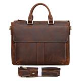 7113R 100% Real Crazy Horse Leather Men's Green Briefcase Handbag Shoulder Laptop Bag