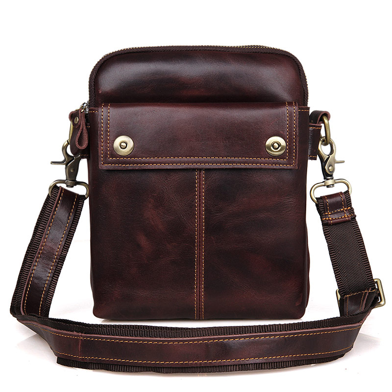 1002X Brown Genuine Cowhide Leather Messenger Bag for Men 
