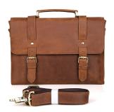 6076B Crazy Horse Leather Men's Brown Briefcase Messenger Bag