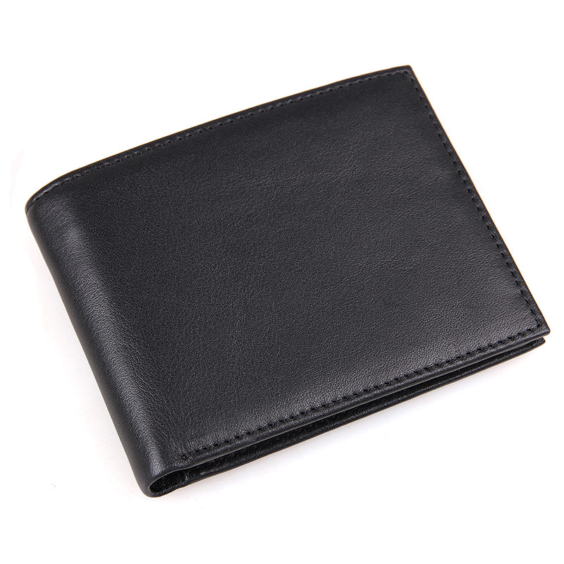 R-8146A Brand Black Genuine Leather Men's RFID Slim Bifold Wallet 