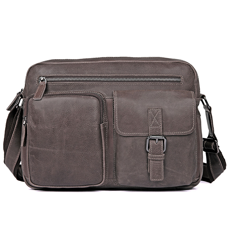 1017J Grey Genuine Leather Sling Bag for Men Laptop Bag