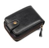 R-8192A Black Real Cow Leather Large Capacity Card Holder 