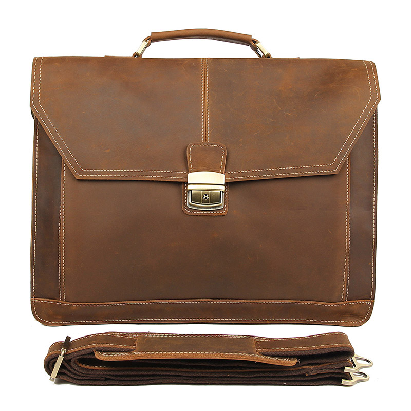 7083B Crazy Horse Leather Men's Briefcase Laptop Handbag Messenger Bag
