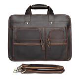 7387R-1 Dark Brown Crazy Horse Leather Briefcase Men's Handbag 