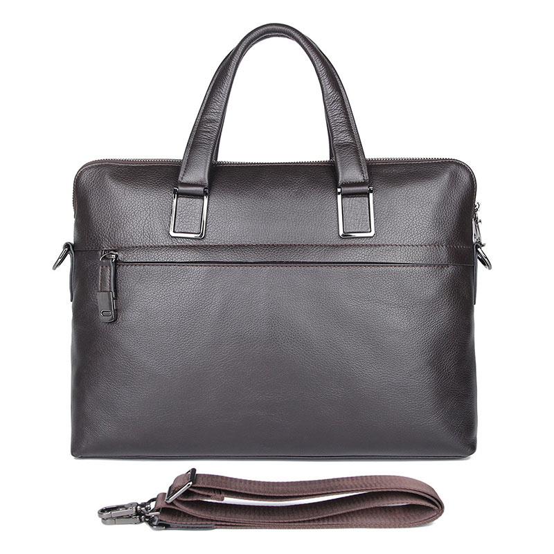 7412Q  Real Cow Leather Coffee Laptop Bag Men's Handbag 