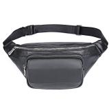 3022A Black Cow Leather Full Grain Leather Waist Bag for Men