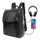 G-7344A-1  Black Cow Leather Power and USB Function Backpack