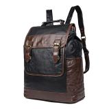 7305J Colored Cow Leather Men's Laptop Backpack Grey+Coffee Hiking Knapsack