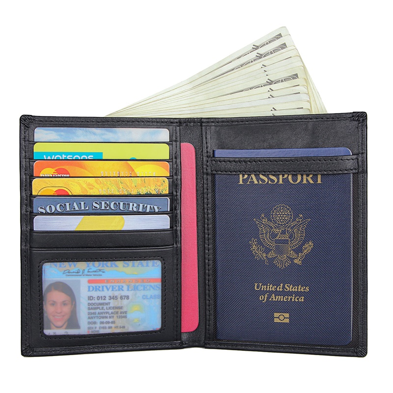 R-8450A Soft Leather Black Wallet RFID Card Holder 