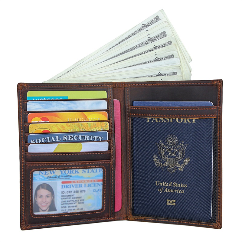 R-8450R  Dark Brown Durable Leather RFID Wallet Passport Holder
