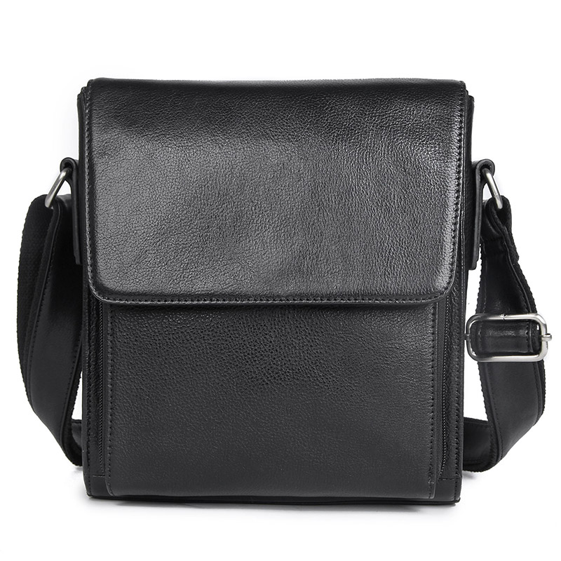 7055A Black Cow Leather Sling Bag Messenger Bag Mens Cross Body Bag 