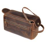 C015R Crazy Horse Leather Cosmetic Bag Handbag for Men and Lady 