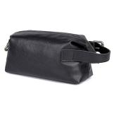 C014A  Good Quality Black Leather Waist Bag Washing Bag for Travel 