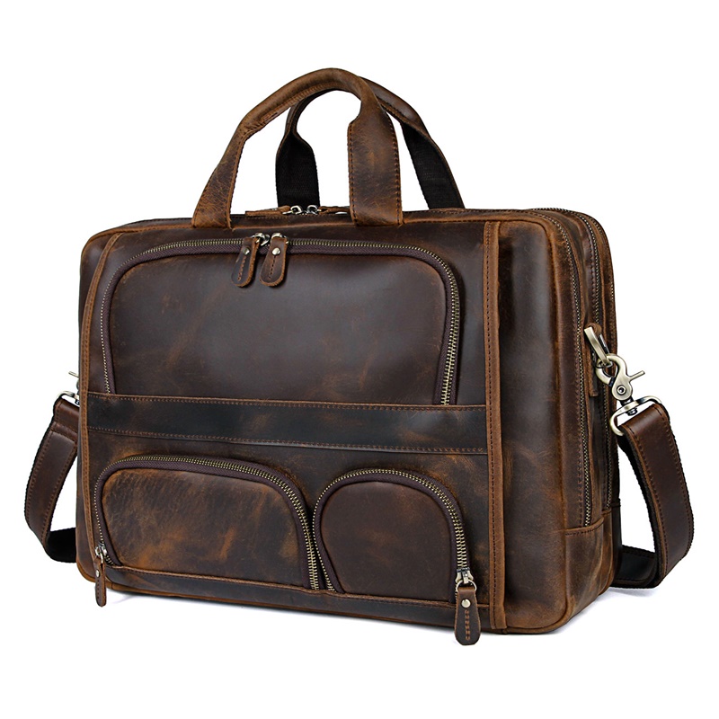 7289R Durable Crazy Horse Leather Briefcase Office Bag