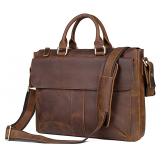 7113R-2 100% Real Crazy Horse Leather Men's Dark Brown Briefcase Handbag Shoulder Laptop Bag