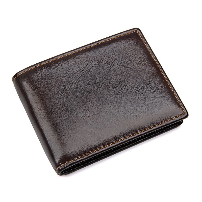 R-8108Q Coffee Men's Cowhide RFID Pocket Wallet 