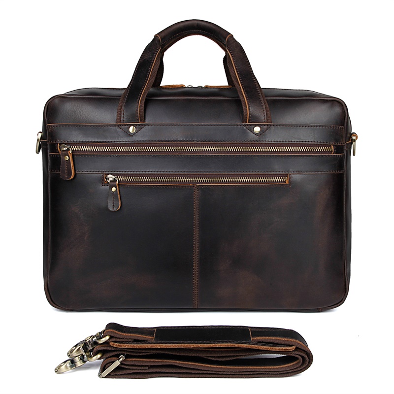 7389R-1 Dark Brown Crazy Horse Leather Briefcase Handbag 
