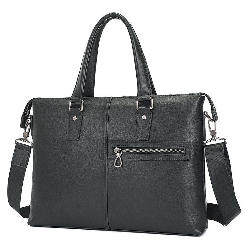 7431A Black Laptop Bag for Men Real Cow Leather Handbag 