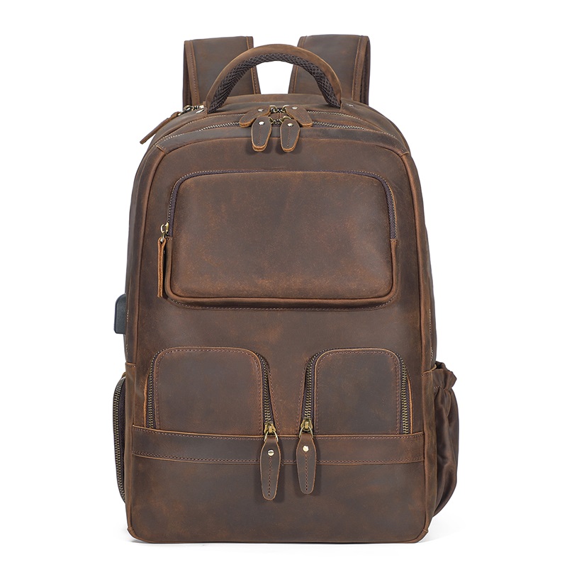 Crazy Horse Leather Backpack Men's Confortable Sackpack 