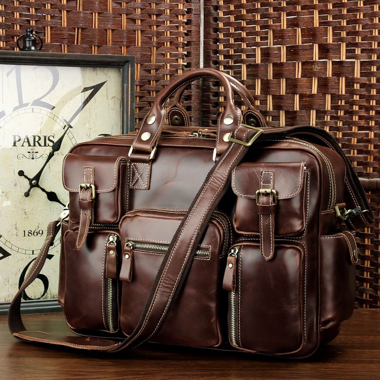 7028X Rare Cow Leather Men's Briefcase Laptop Bag