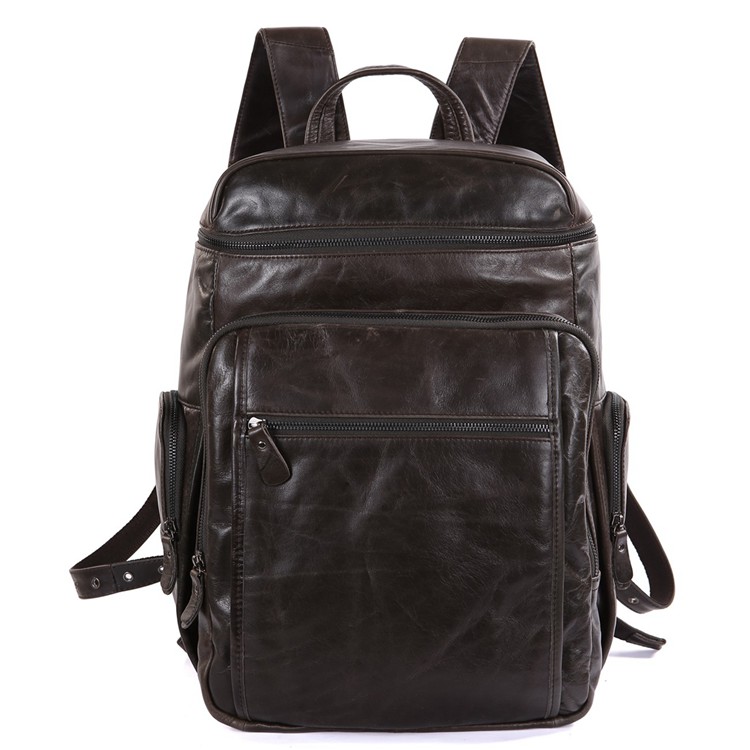 7202J Genuine Leather Style Men's Backpack Business Bag Hiking Backbag