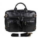 7026A Black Genuine Vintage Leather Men's Backpack Briefcase Laptop Bag 5 Uses