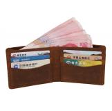 8072B Men's Crazy Horse Leather Bifold Wallet Billfold Brown Color 