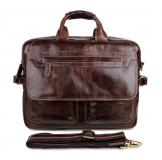 7085C-1 Durable Genuine Oil Tanned Leather Men's Briefcase Laptop Bag Double Handles Handbag