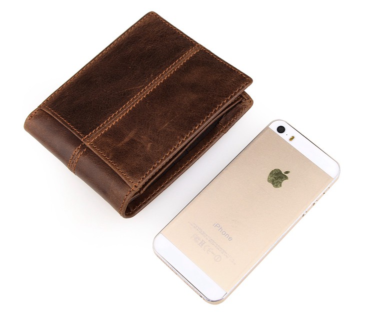8064B Men's Cowboy Genuine Natural Crazy Horse Leather Bifold Wallet