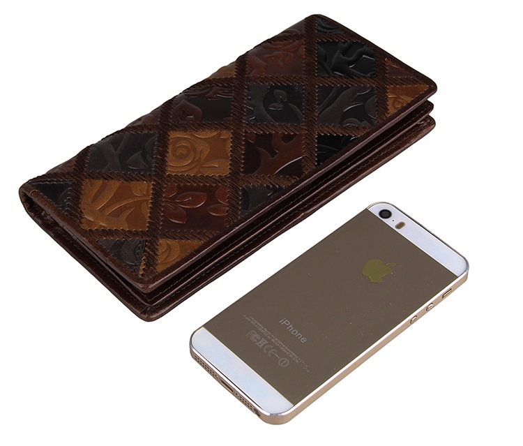 8090C 100% Genuine Cow Leather Vintage Coffee+Brown+Black Wallet Flower Color Money Holder for Women 