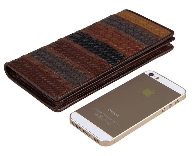 8090C-1 Vintage Cow Leather Coffee+Brown+Grey Purse Colorful Women Long Card Holder 