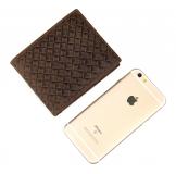 8098C Genuine Crazy Horse Leather Woven Pattern Men's Pocket Coin Wallet 