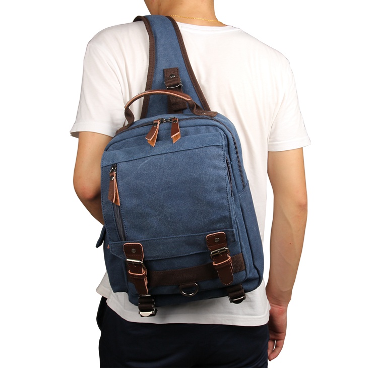 9031K Blue Canvas Chest Bag Shoulder Bag Backpack_Men's Leather Bags ...