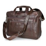 7319C Coffee Genuine Cow Leather Mens Laptop Bag Business Travel Bag
