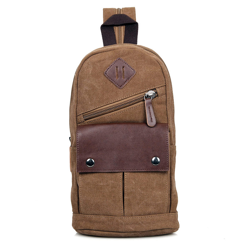 9034C Coffee Canvas Chest Bag Funny Pack Bags for Men_Waist Bag Fanny ...