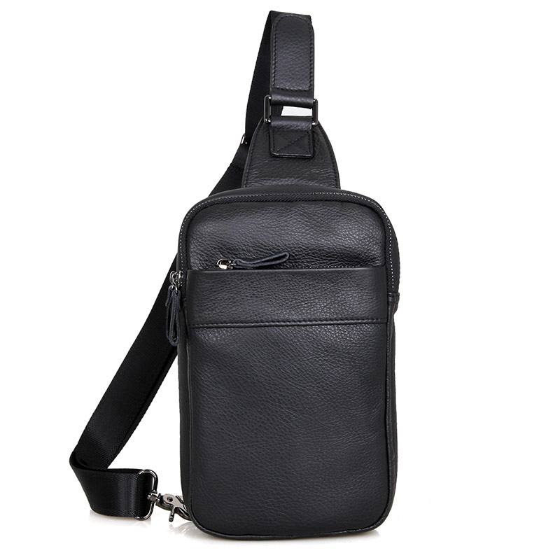 4002A-1 2016 New Products Black Real Leather Funny Bag Chest Messenger Bag