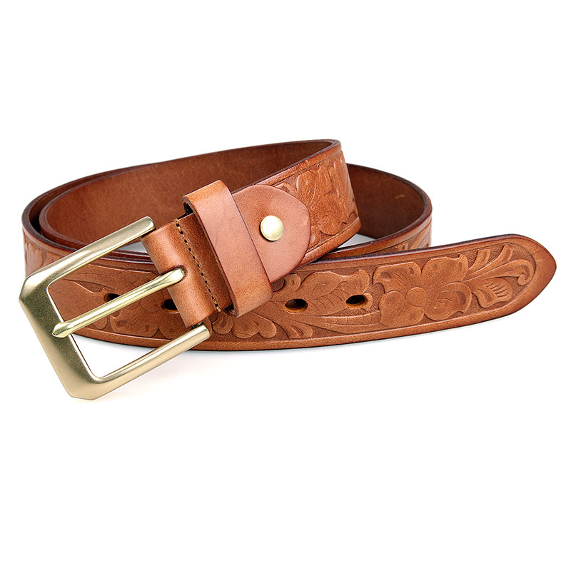 B014B Brown Embossed Cow Hide Leather Belt for Men_Leather Belts ...