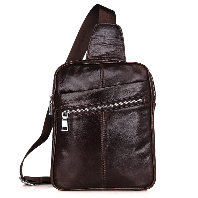 7217C Vintage Leather Fashion Men Coffee Chest Bag Backpack_Waist Bag ...