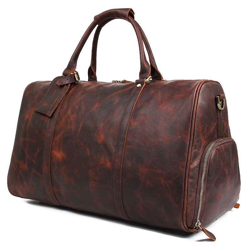 X-7077LQ  Dark Brown Cow Leather Travel Tote Trolley Dispatch Bag for Men