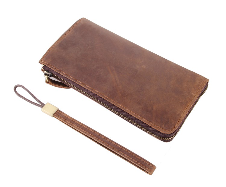 8048B Classic Brown Men's Leather Clutch Bag With Card Holder