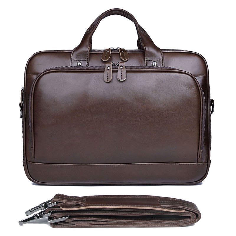 7005Q-1 Vintage Coffee Genuine Leather Men's Laptop Bag Briefcase