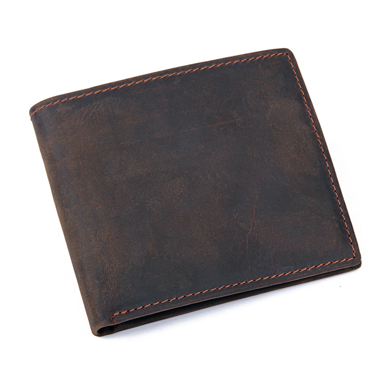 8077R Genuine Crazy Horse Leather Men's Pocket Purse 