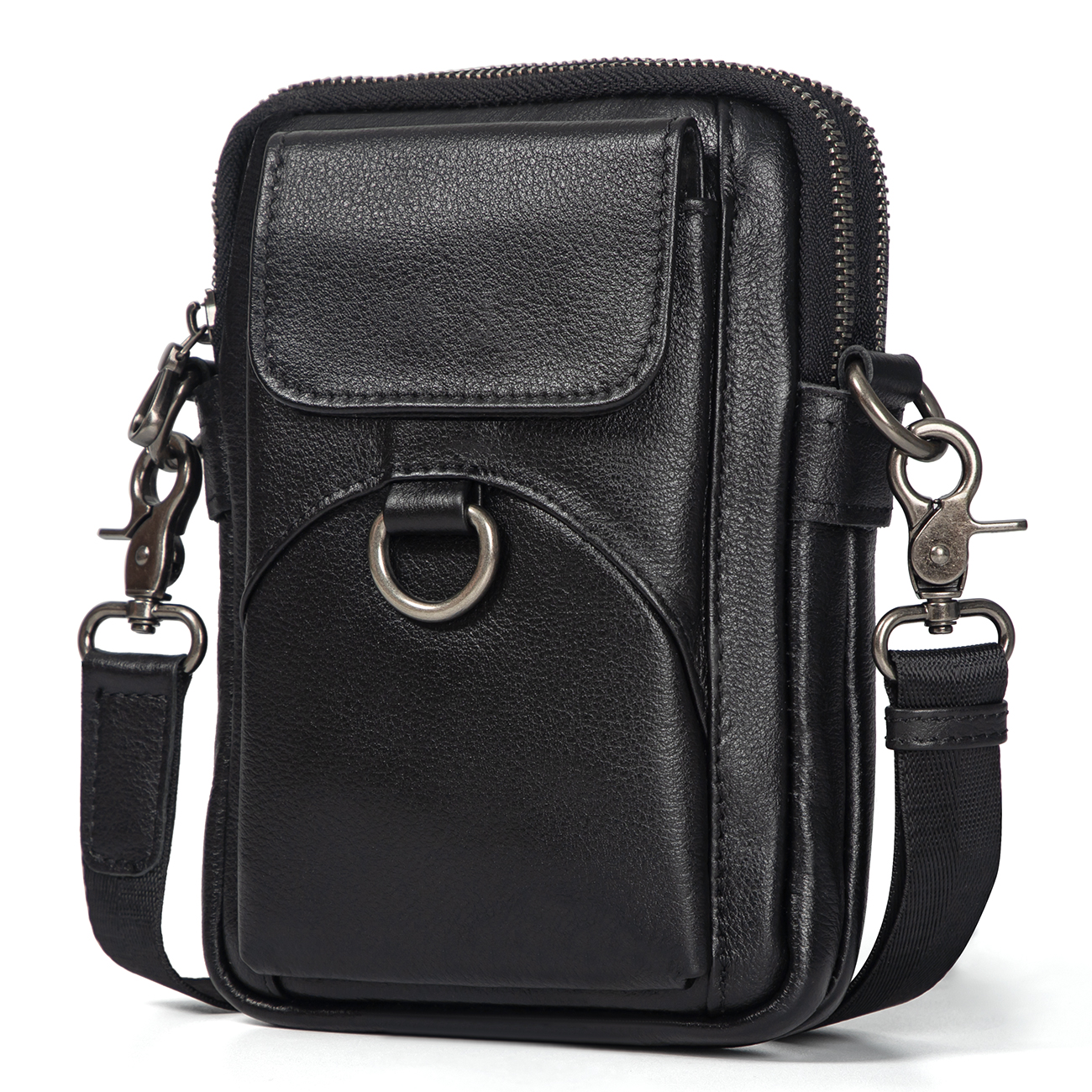 Black Genuine Cow Leather Men's Sling Bag