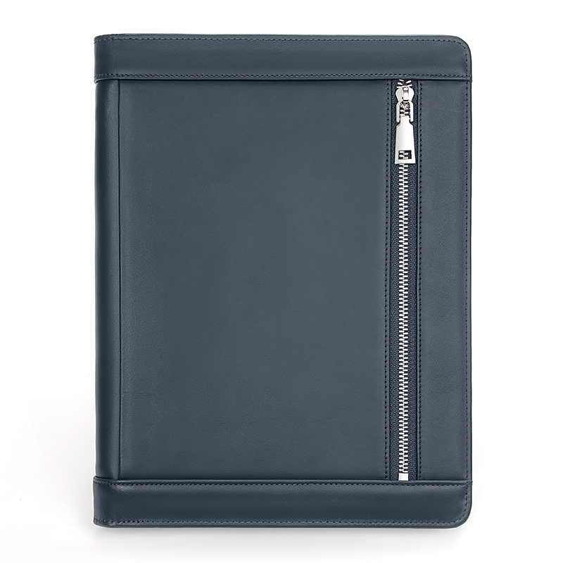 Blue Ipad Bag Full Grain Leather Handbag for A4 Pen 