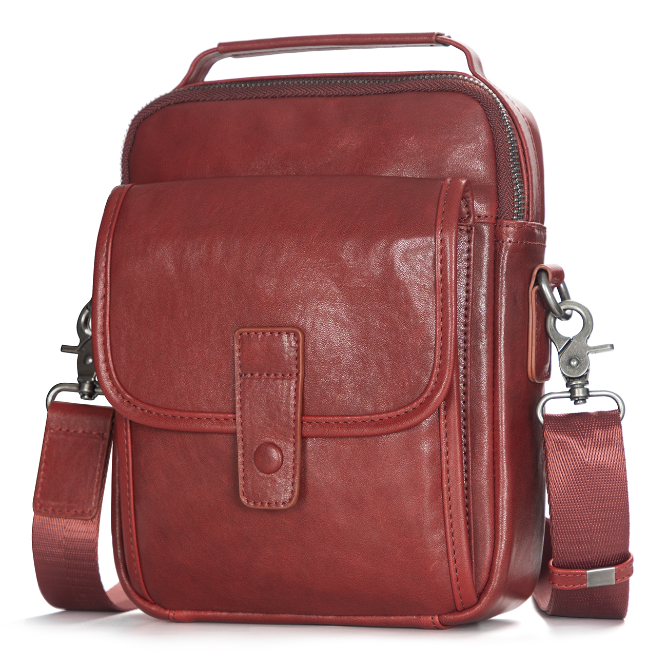 Fashion Cowhide Leather Red Sling Bag Messenger Bag 